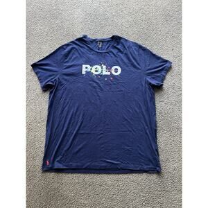 3XB Polo Ralph Lauren Logo Paint-Splatter T-Shirt Big and Tall Blue Polo Graphic